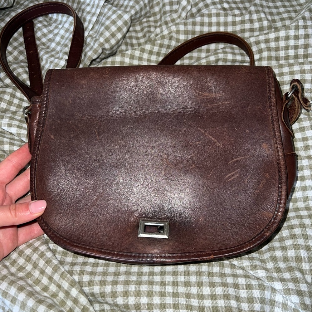 Vintage Dark Brown Leather Shoulder Bag